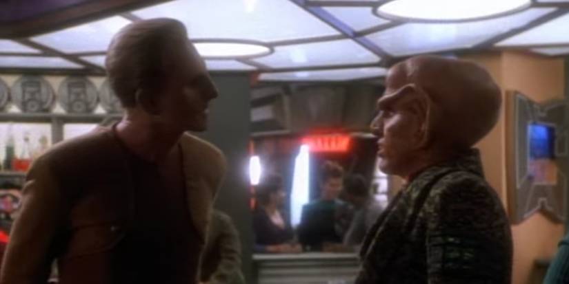 Odo (Armin Shimerman)  (left) confronts Quark (Armin Shimerman) (right). Image source: Terrence Smith