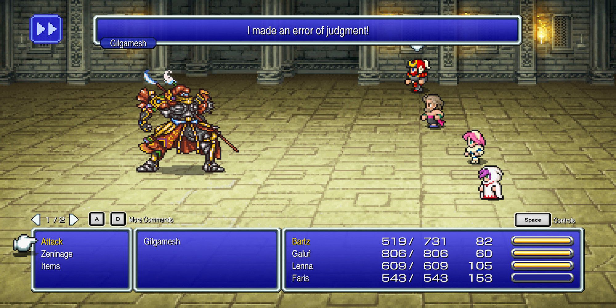 Fighting a boss in Final Fantasy 5