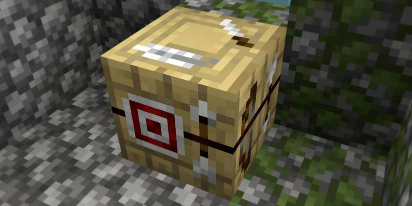Close up of a fletching table in a Minecraft village