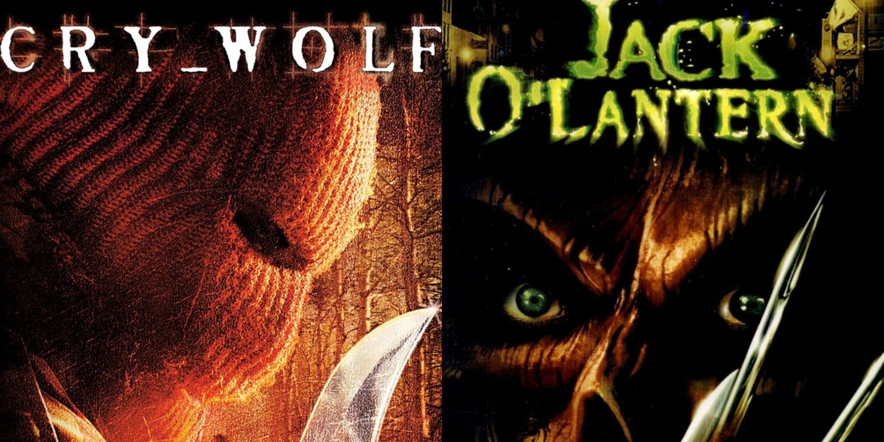 Split image of the movie posters for Cry Wolf and Jack O'Lantern