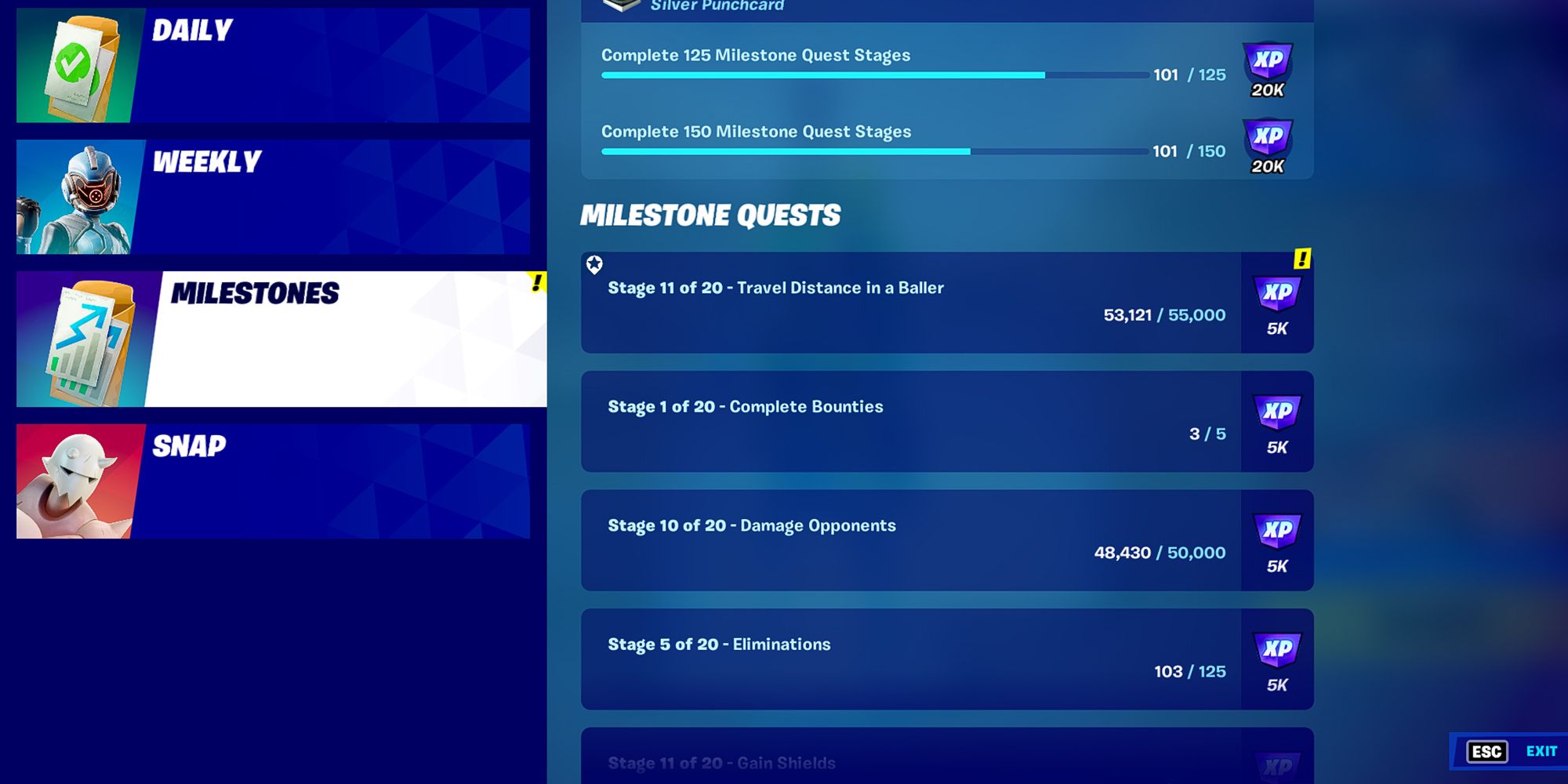 Fortnite - Looking At The Milestones In The Milestone Tab