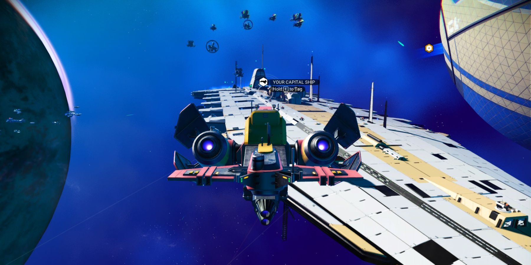 Flying past a freighter