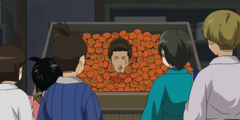 Gintama Kondo hiding in a bunch of persimmons