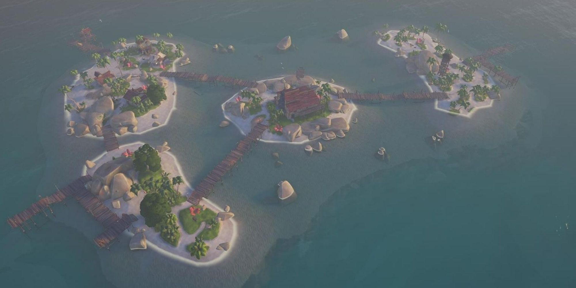 Birds eye view of an outpost from Sea of Thieves videogame