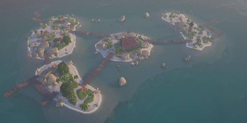 Birds eye view of an outpost from Sea of Thieves videogame