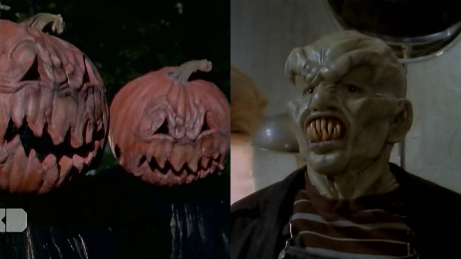 Split image of pumpkin aliens and the haunted mask in Goosebumps
