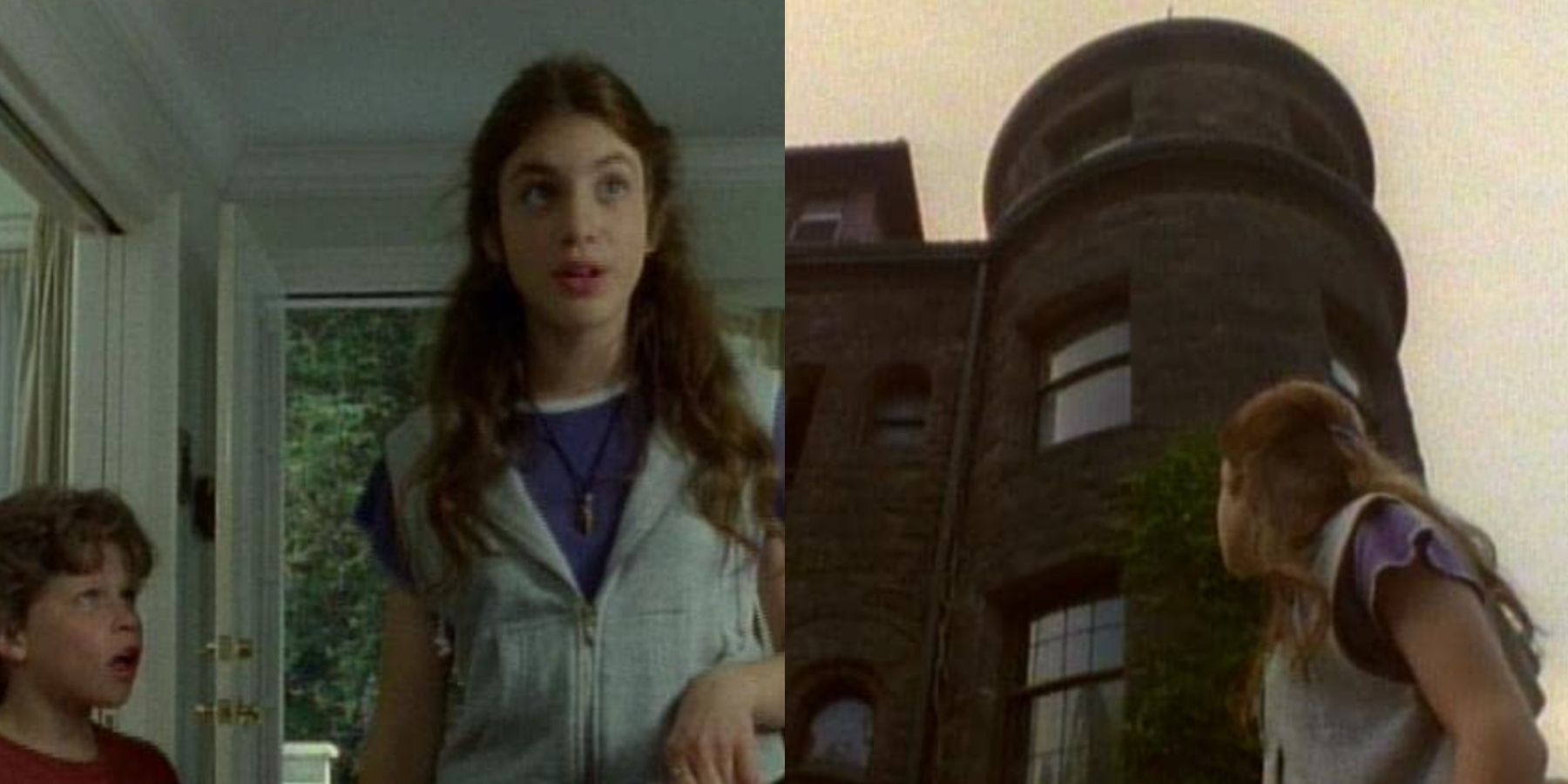 Split image of Brandon Bone and Deborah Scorsone in Goosebumps episode "The Girl Who Cried Monster"