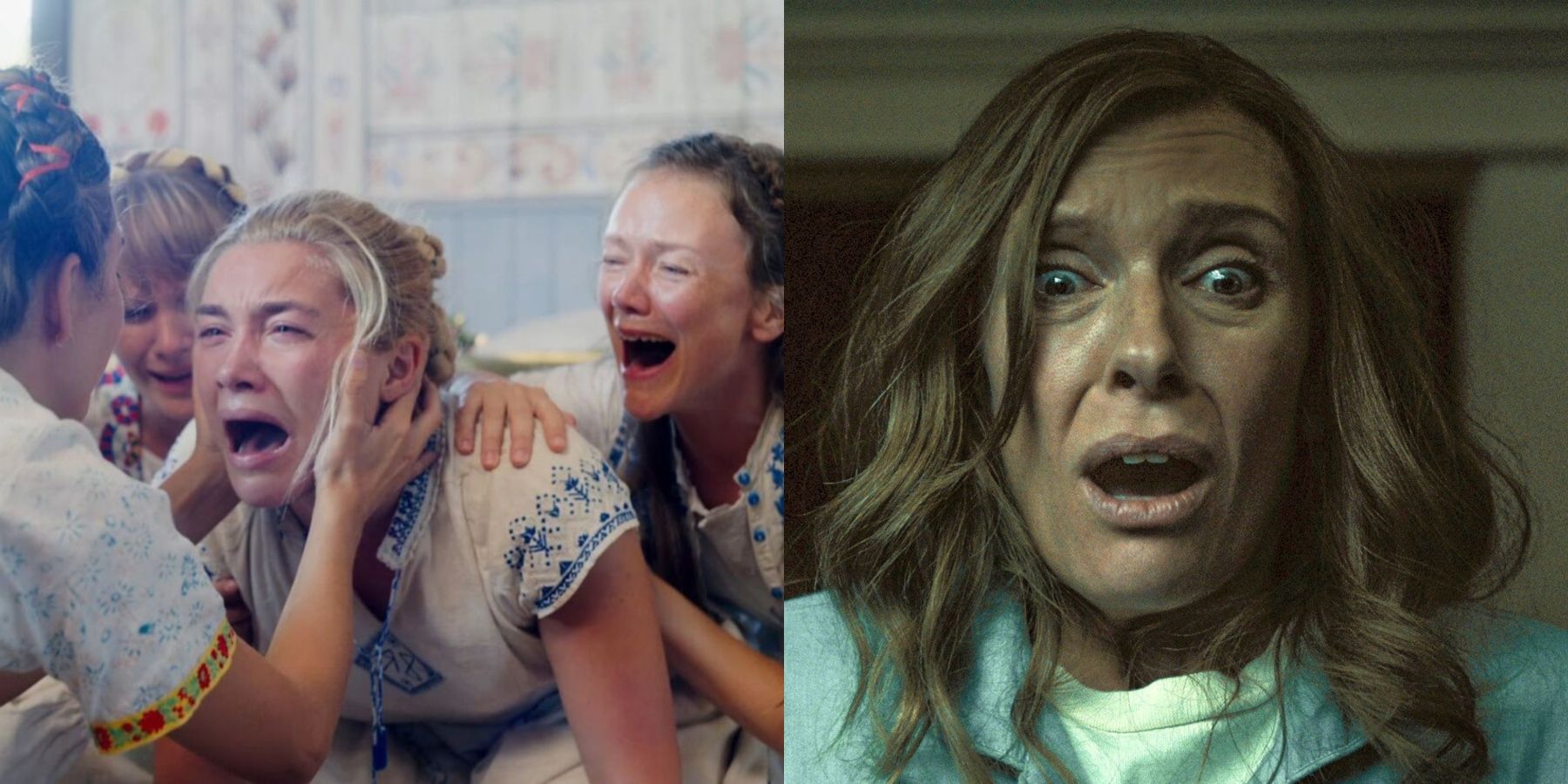 Split image of Dani in Midsommar and Annie in Hereditary