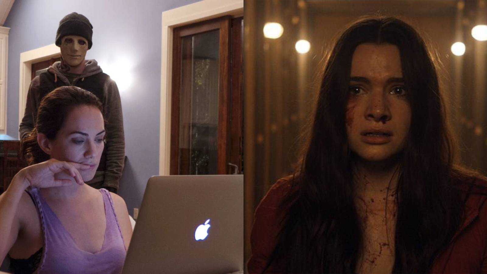 Split image of Maddie (Kate Siegal) in Hush and Harper (Katie Stevens) in Haunt