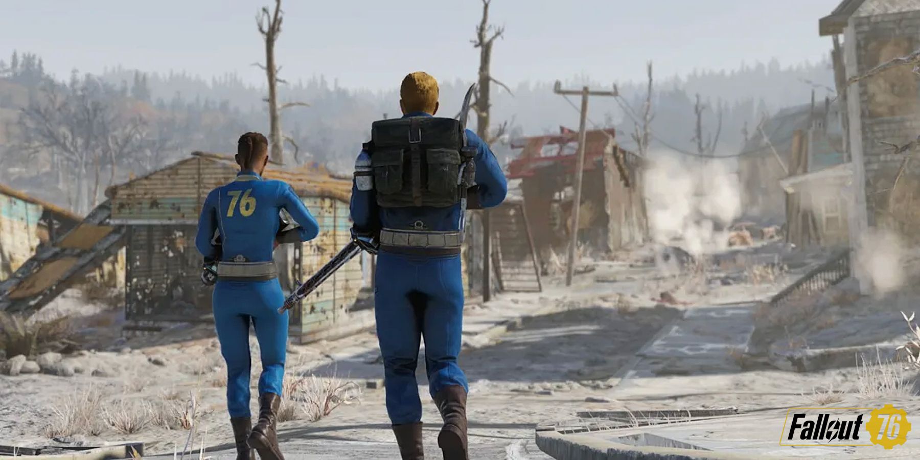 Fallout 76 two players exploring 76 vault suit