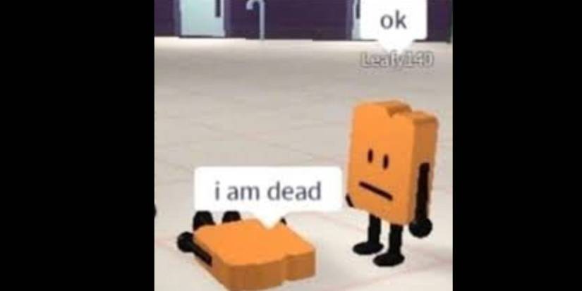 A Roblox character lays on the ground, announcing that he is dead. Another character simply responds "ok"
