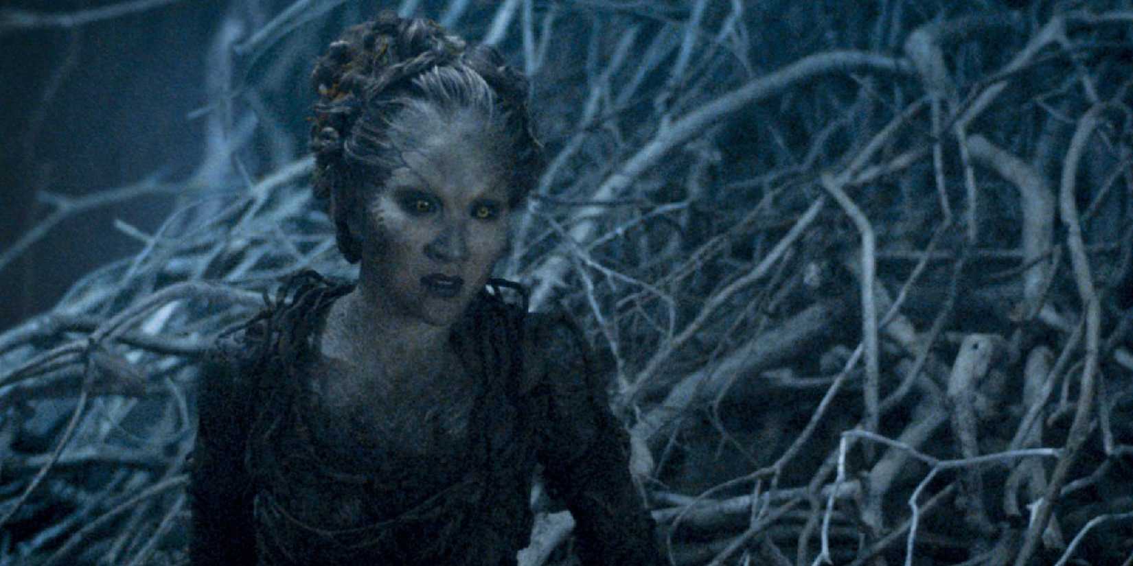 One of the Children of the Forest talking to Bran in the Three-Eyed Raven's cave in Game of Thrones.