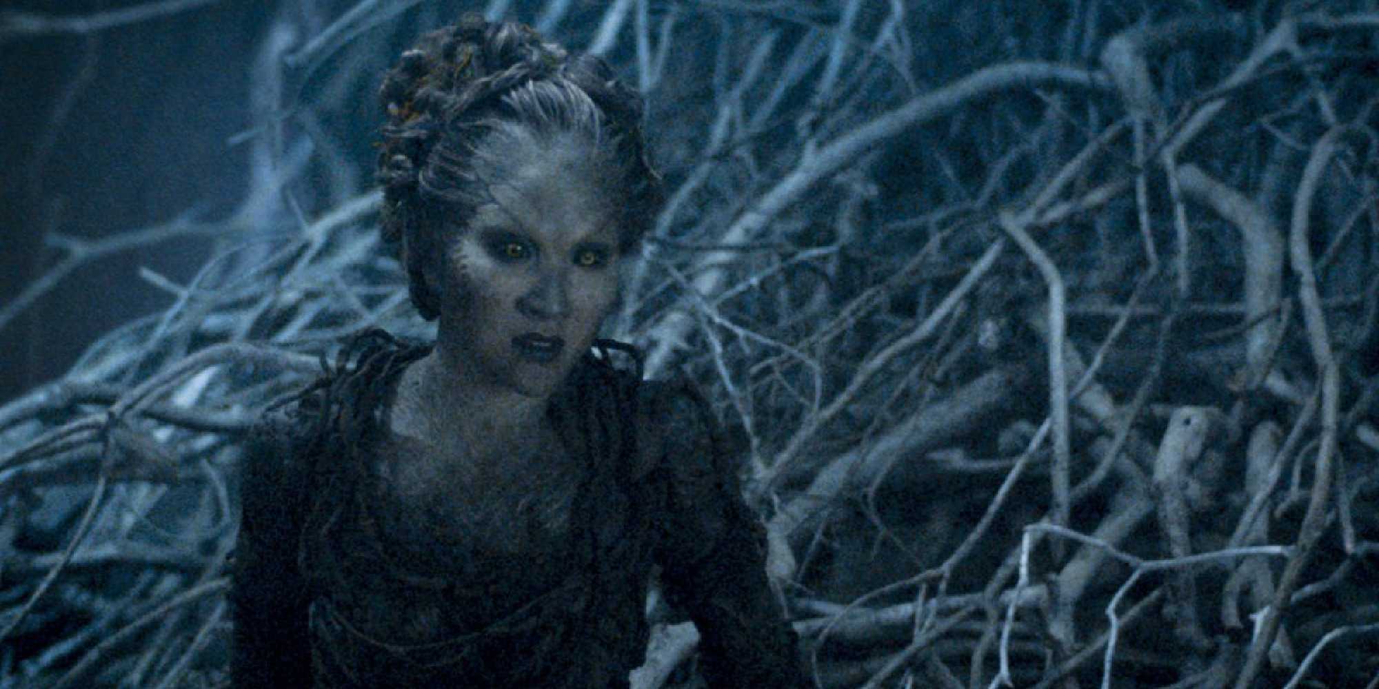 One of the Children of the Forest talking to Bran in the Three-Eyed Raven's cave in Game of Thrones.