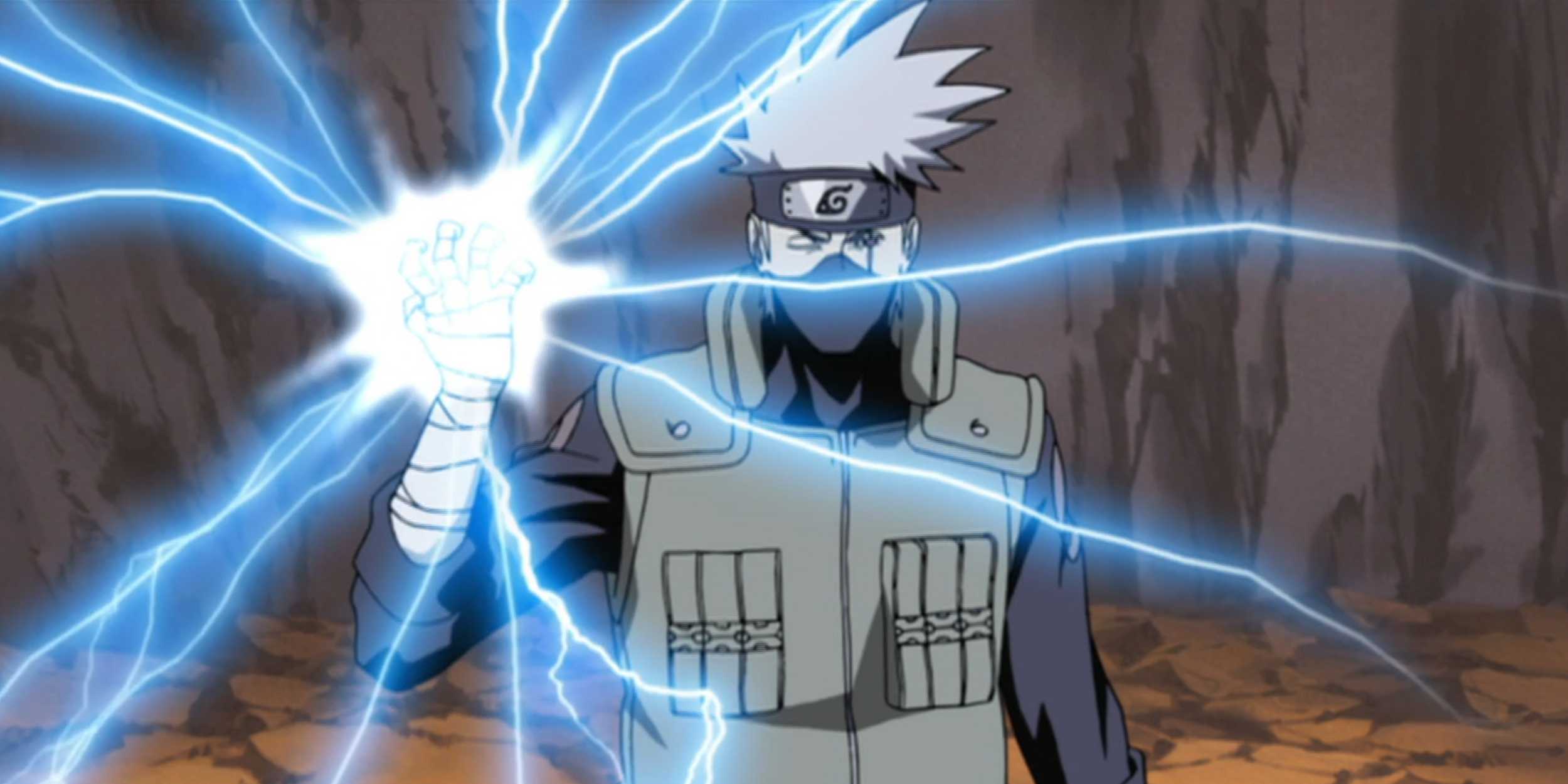 Kakashi uses his Lightning Blade technique against Kakuzu in Naruto Shippuden.
