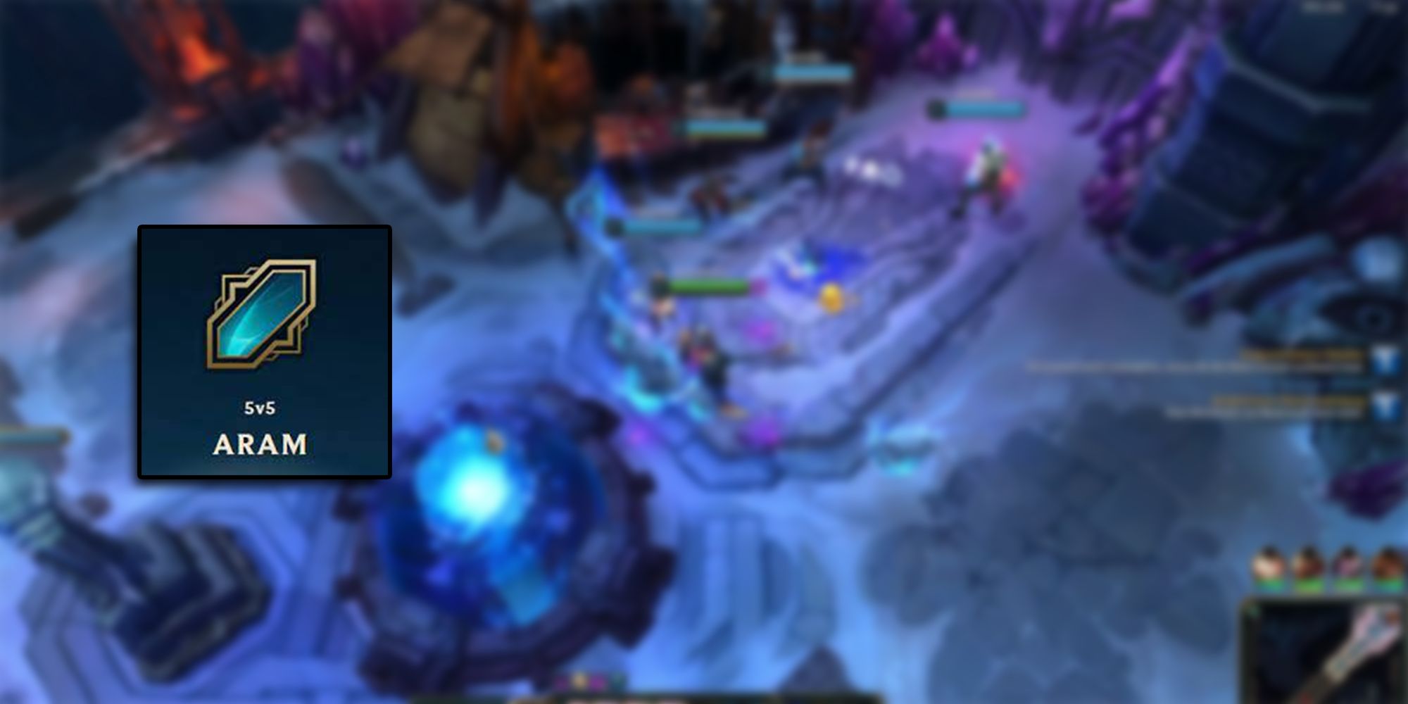 League of Legends - Aram Logo Overlaid On Image Of Bel Veth In Fountain In Howling Abyss Map
