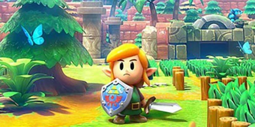 link holding his sword and shield