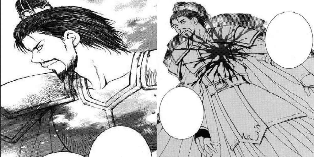 Split image of Yu-Hon's first appearance and Yu-Hon's death in the Yona of the Dawn manga