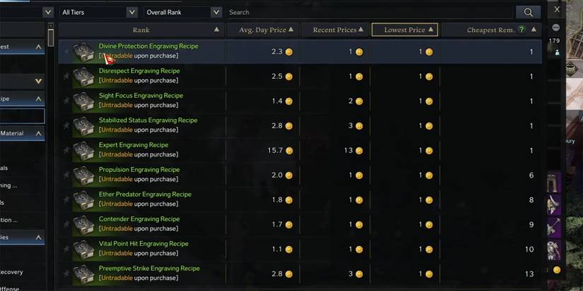 Lost Ark - Looking At Common Engraving Prices On The Market In-Game
