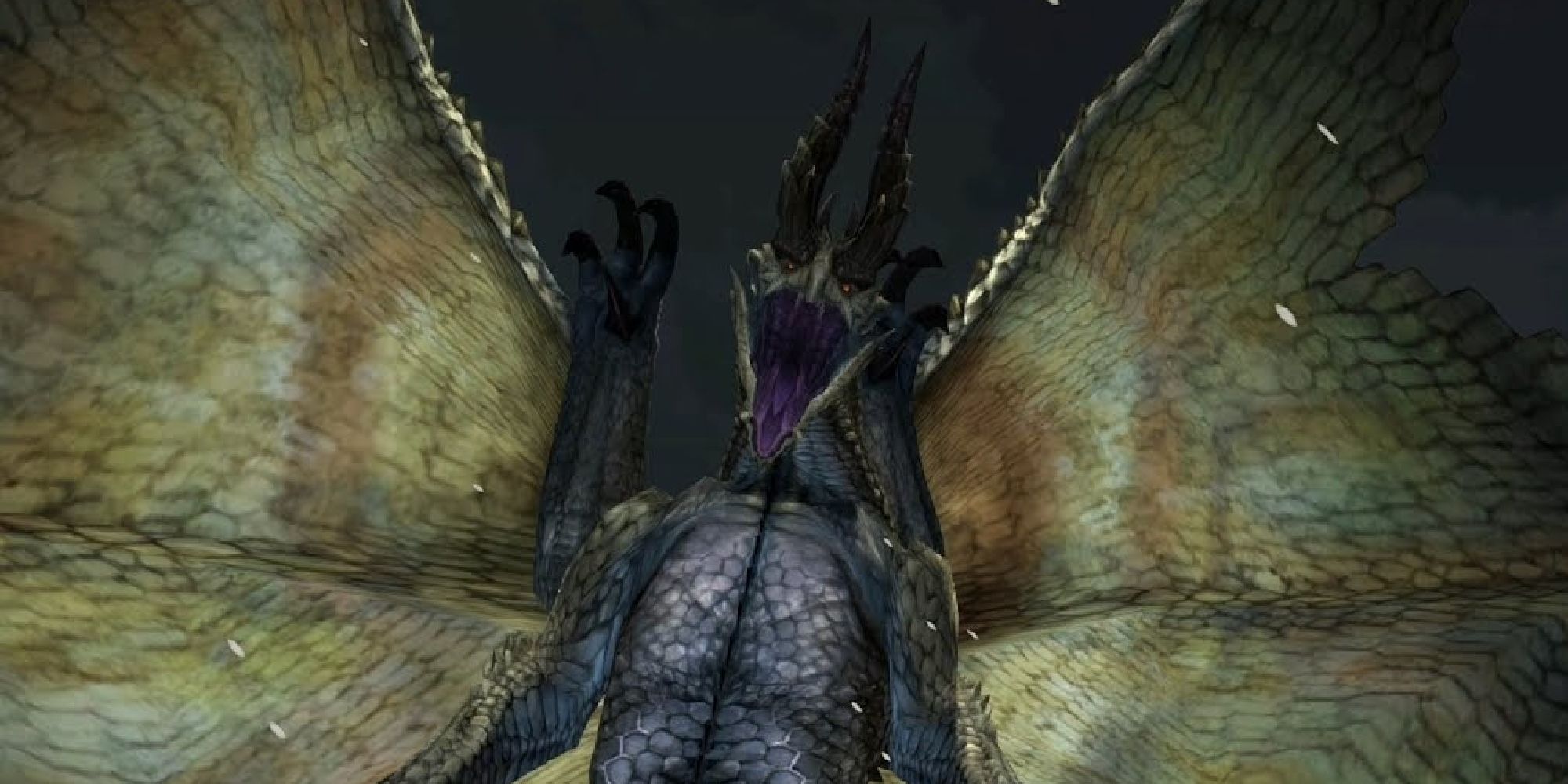 Shagaru Magala screaming with its wings spread in a cinematic from Monster Hunter Generations Ultimate