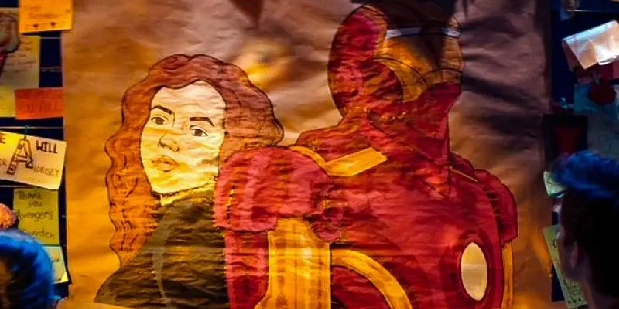 A mural of Natasha Romanoff and Tony Stark in the first episode of Ms. Marvel