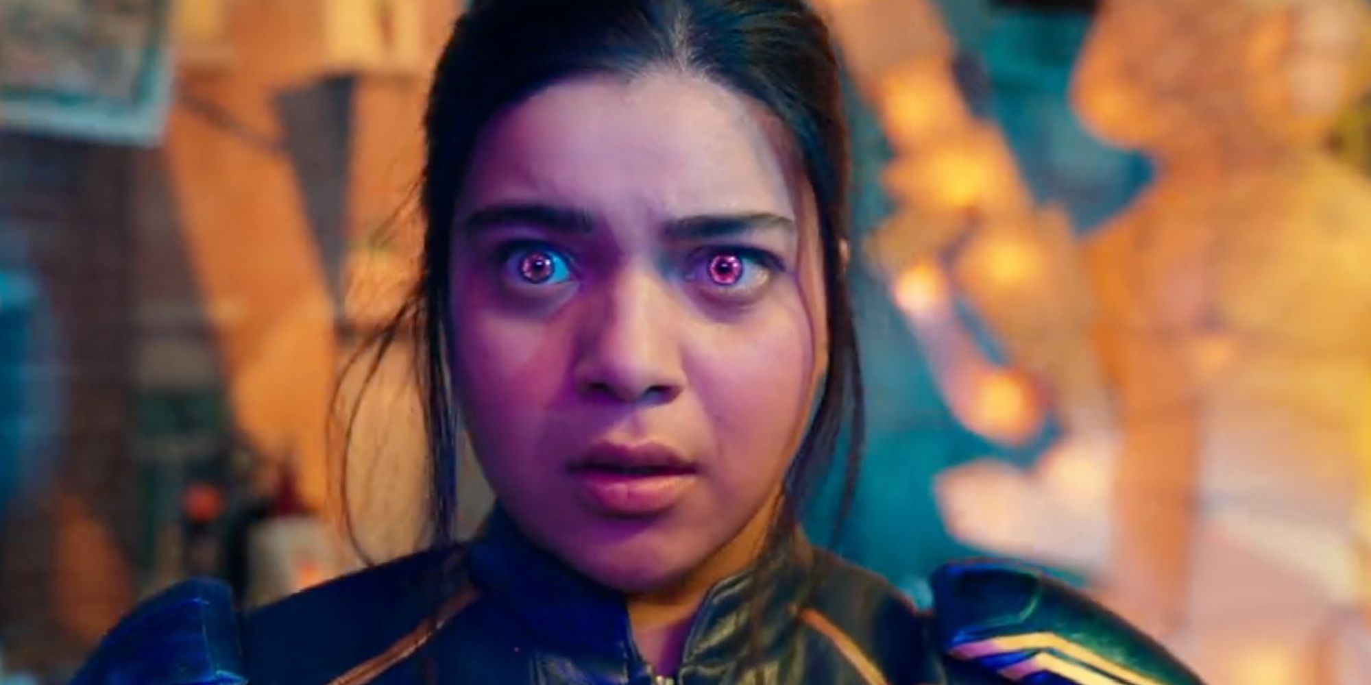 Kamala Khan's eyes growing red after gaining her powers in Ms Marvel's first episode