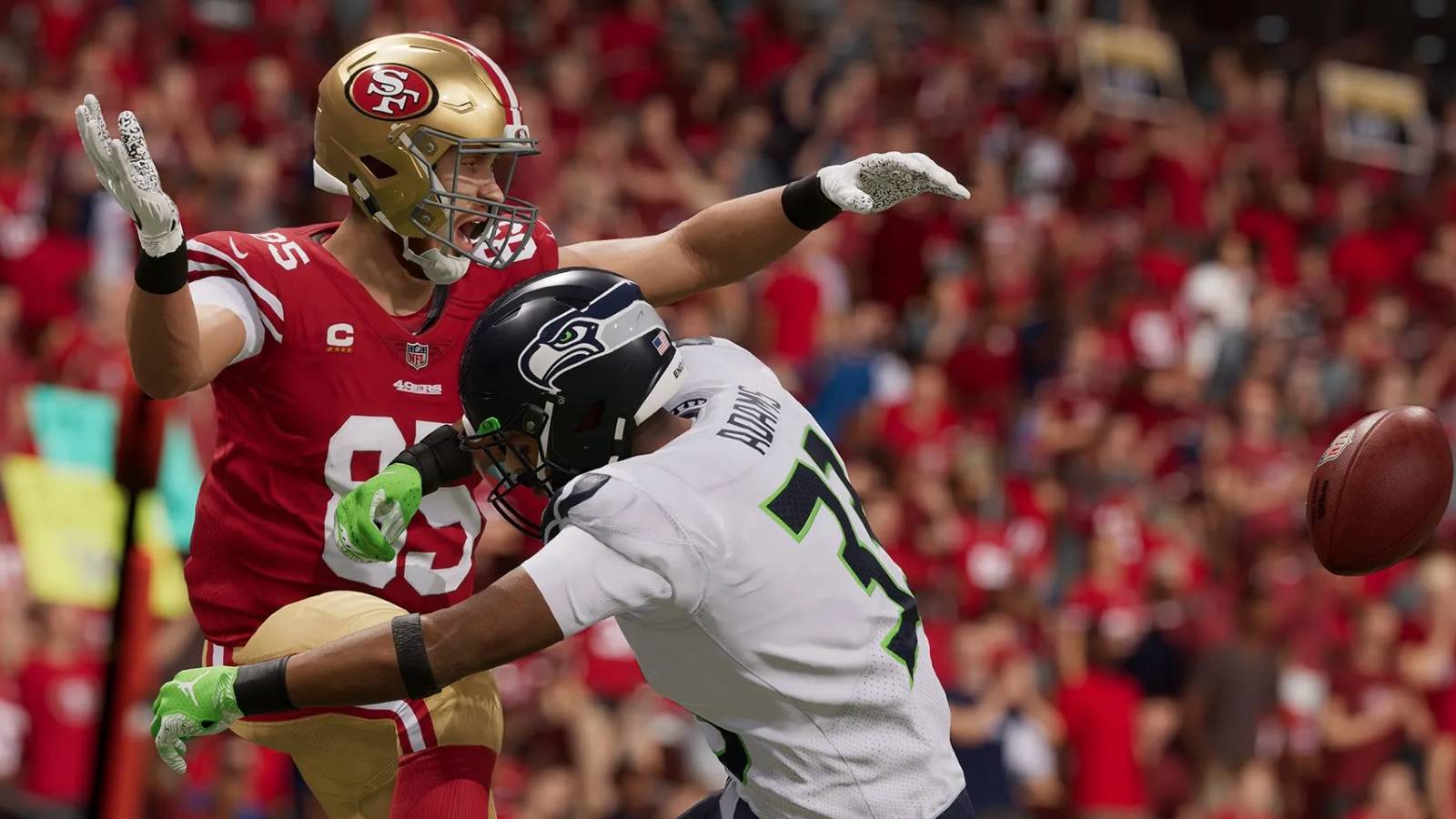 image of an nfl 23 player defending the ball. 