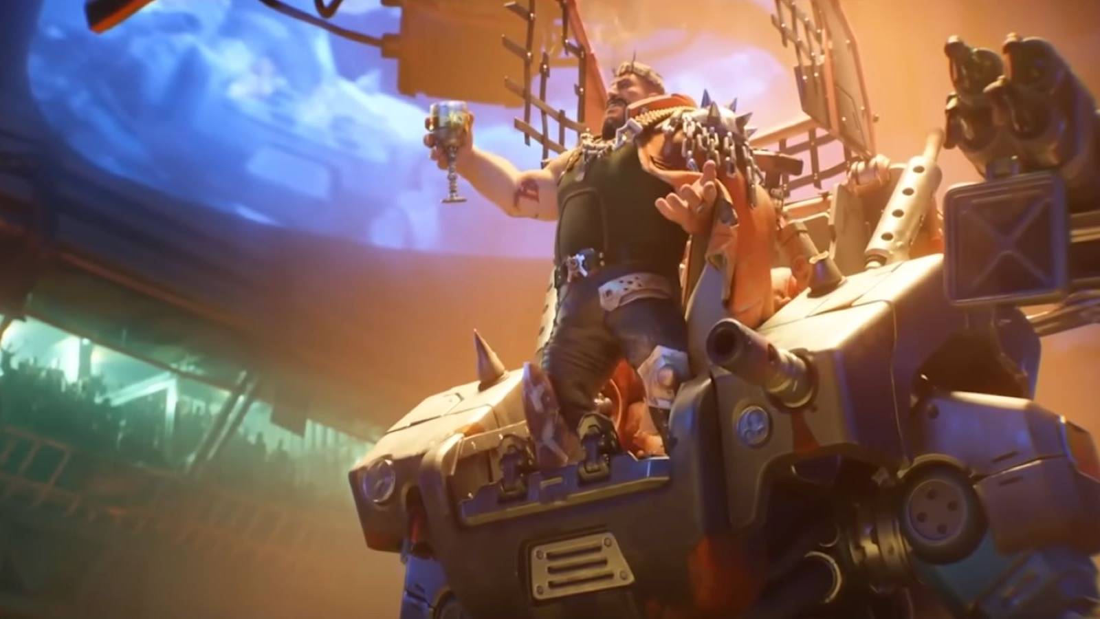 Mason Howl AKA the Junker King delivering a speech in the Junker Queen's Overwatch 2 cinematic debut trailer