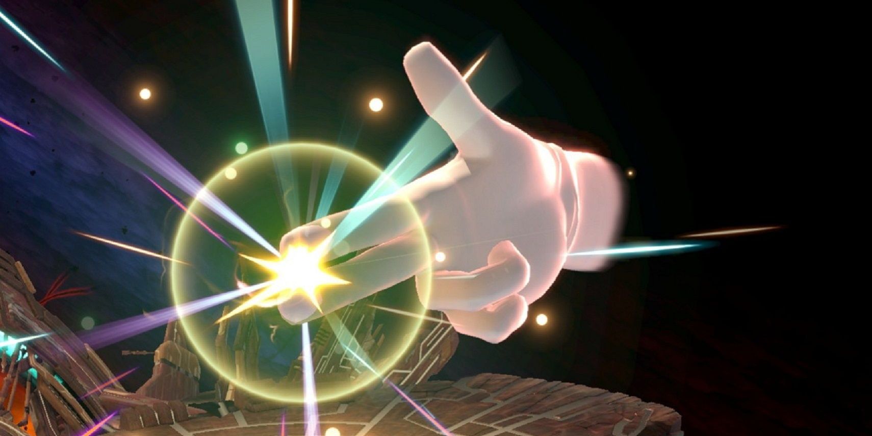 Master Hand using his finger gun power in Super Smash Bros. Ultimate