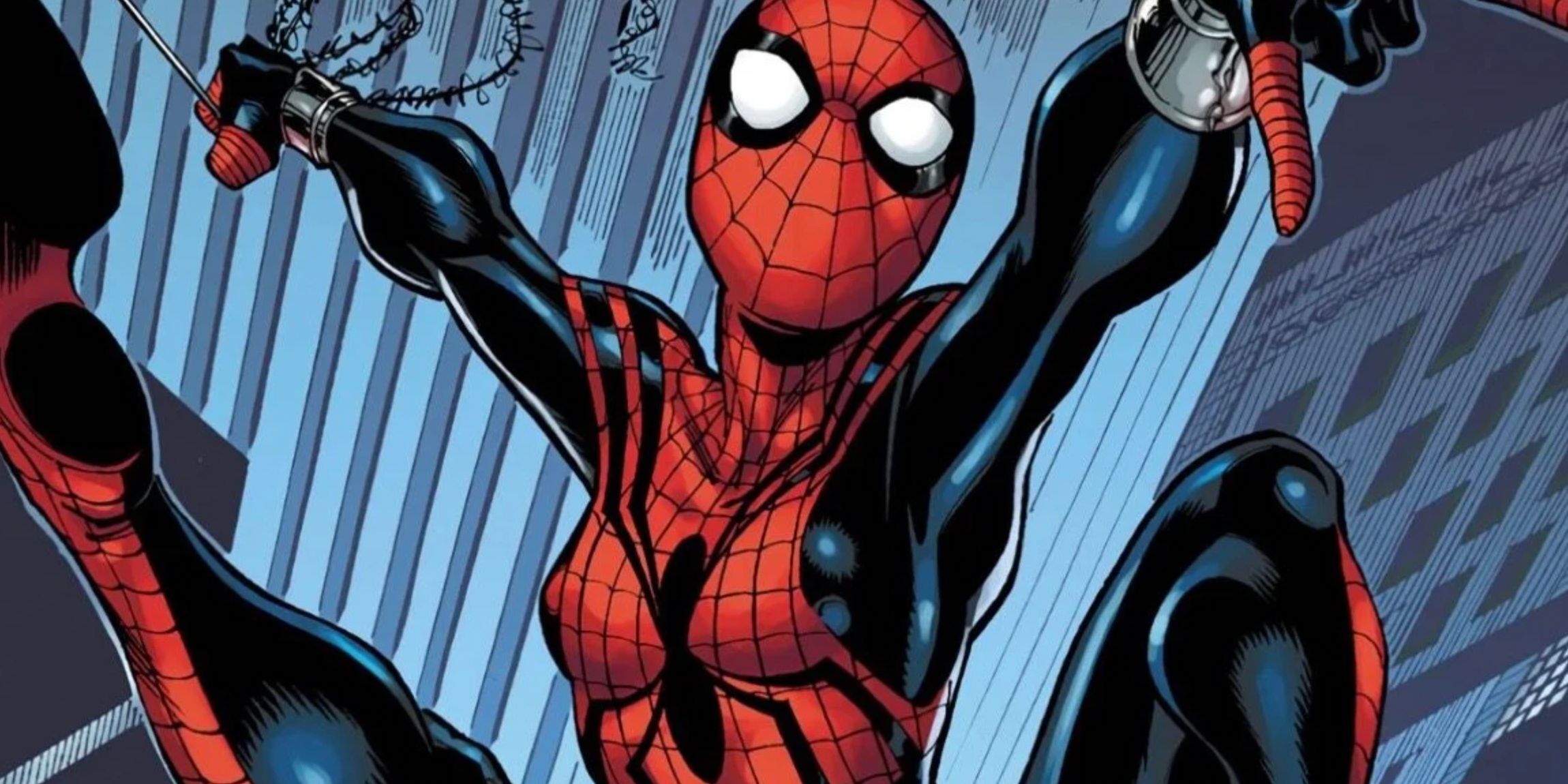 Mayday Parker swinging from her webs in Marvel comics
