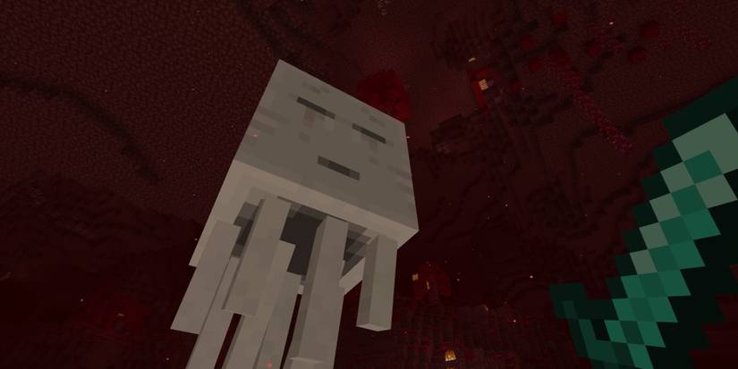 A Minecraft Ghast flying through the sky