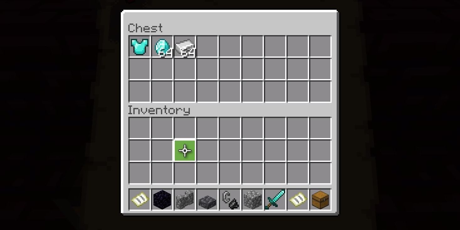 A chest in Minecraft contain a diamond chest piece, 64 diamonds and 64 iron