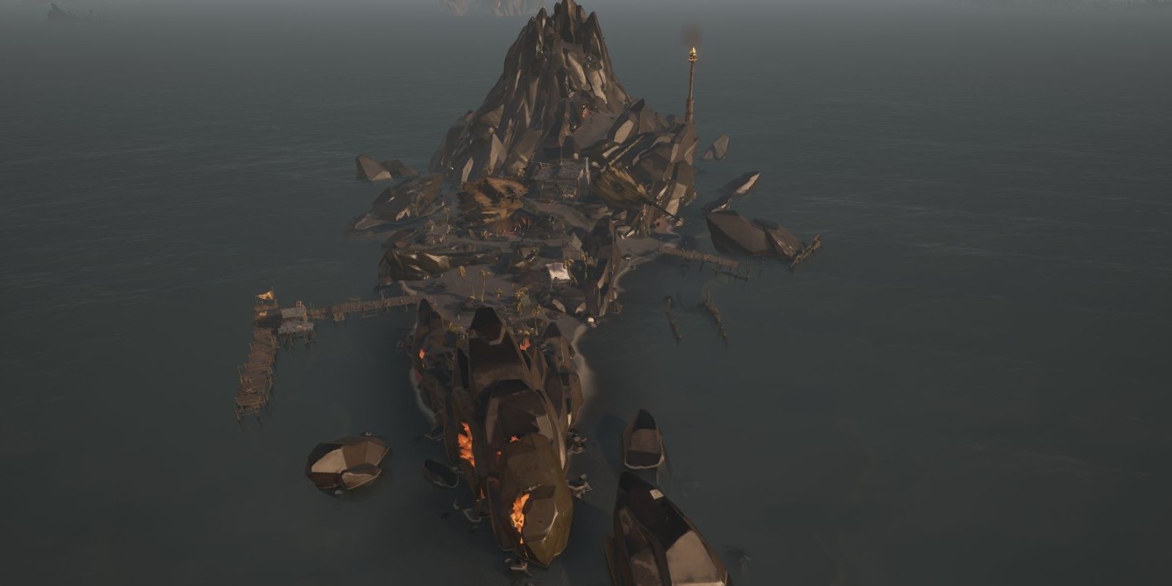 Birds eye view of Morrow's Peak Outpost from Sea of Thieves videogame