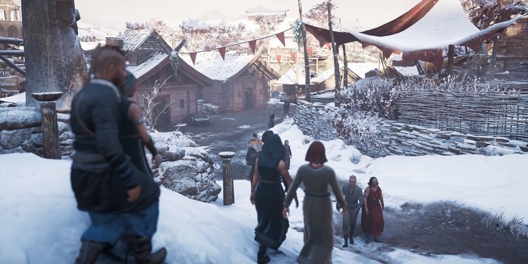 NPCs walking to town in Assassin's Creed Valhalla