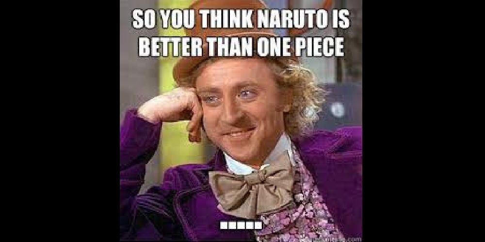 Image of the Willy Wonka meme featuring the Naruto and One Piece series