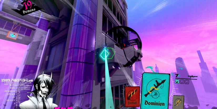 Neon White Grappling Onto A Ledge With The Dominion