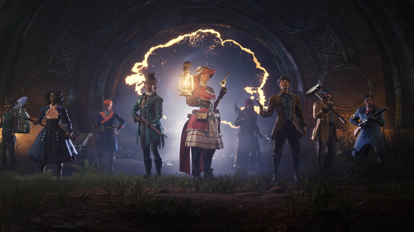 Group of people stood before a portal in Nightingale