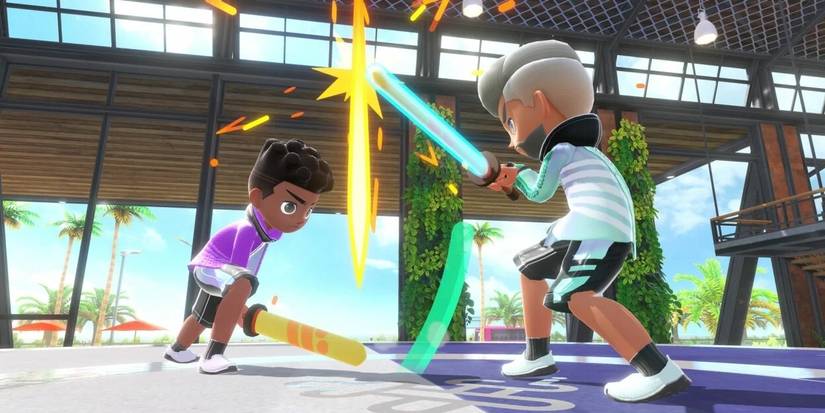 Two players competing in Chambara in Nintendo Switch Sports