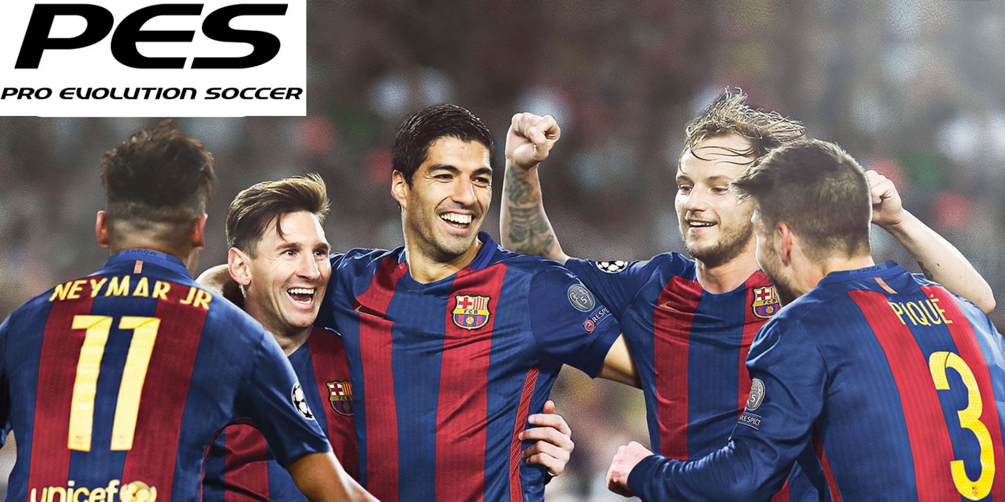 Promotional Image Showing Real Footballers with PES Logo In Top Left Corner