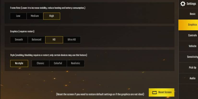 PUBG - Settings Screen