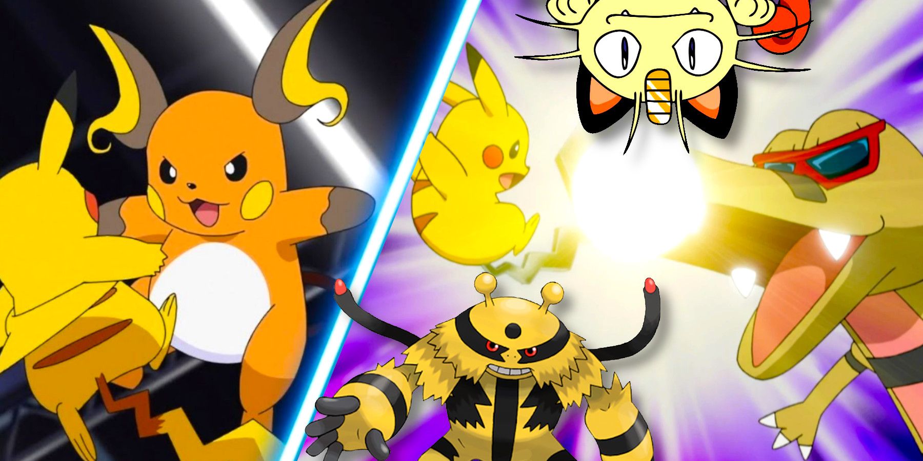 Pikachu's Rivals Pokemon Raichu, Electivire, Meowth and Krokorok