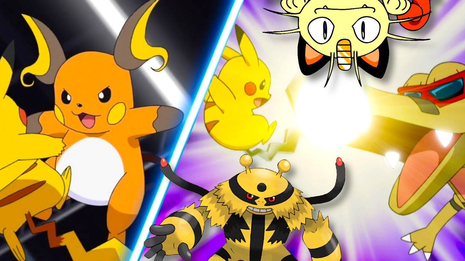 Pikachu's Rivals Pokemon Raichu, Electivire, Meowth and Krokorok
