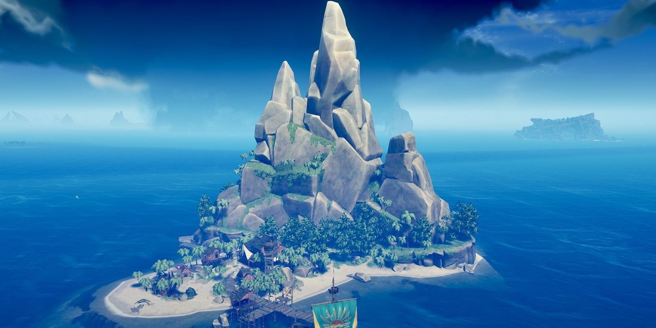 Birds eye view of Plunder Outpost from Sea Of Thieves videogame