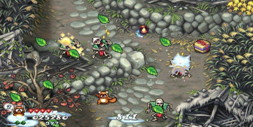 Pocky & Rocky - Use special ability when outnumbered - Player uses Rocky's special ability to take out enemies