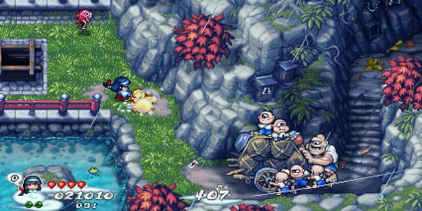 Pocky & Rocky Reshrined - Deflect attacks from enemies - Player uses melee attack against monsters