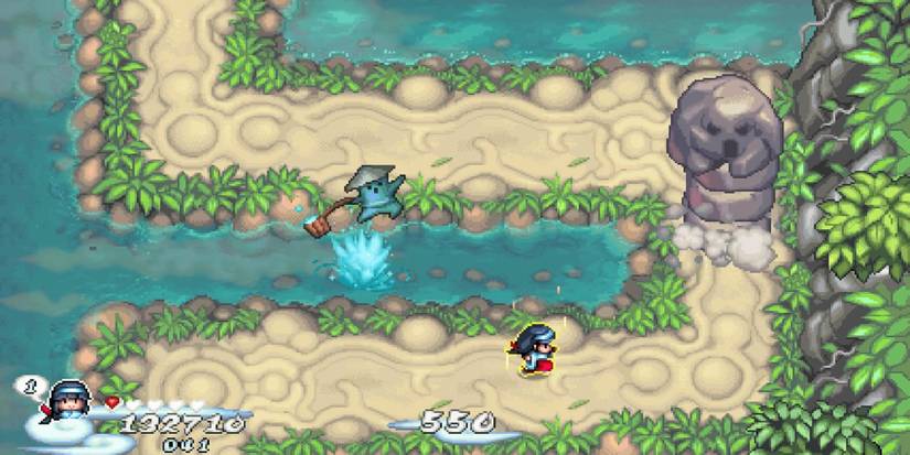 Pocky & Rocky Reshrined - Don't Lose Heart - Player is down to the last heart while progressing through the stage