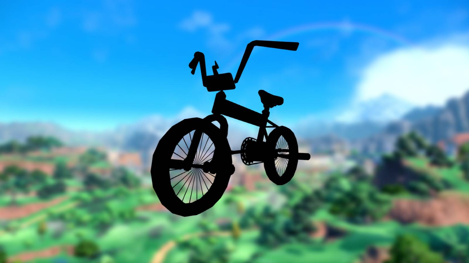 A blacked-out Rotom Bike against a Pokemon Scarlet and Violet's backdrop