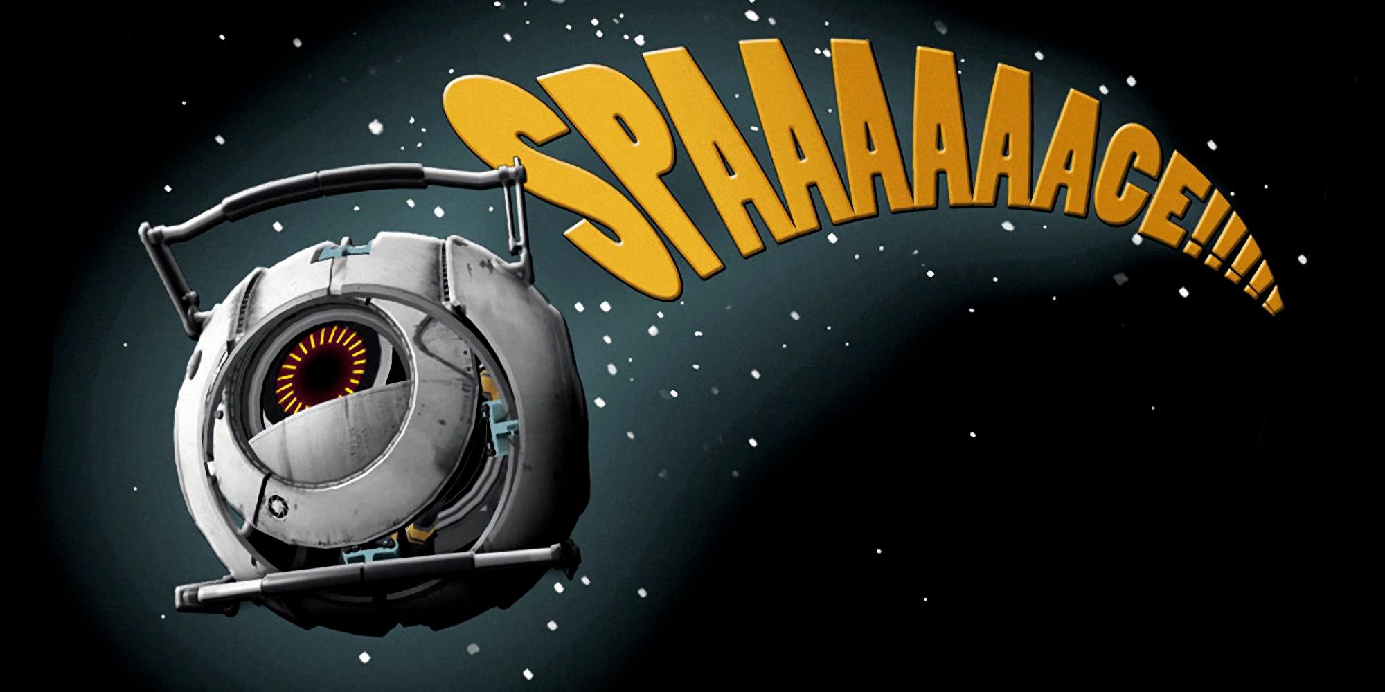 Promotional Still For Portal 2 Depicting Wheatley Saying "Space!!!"