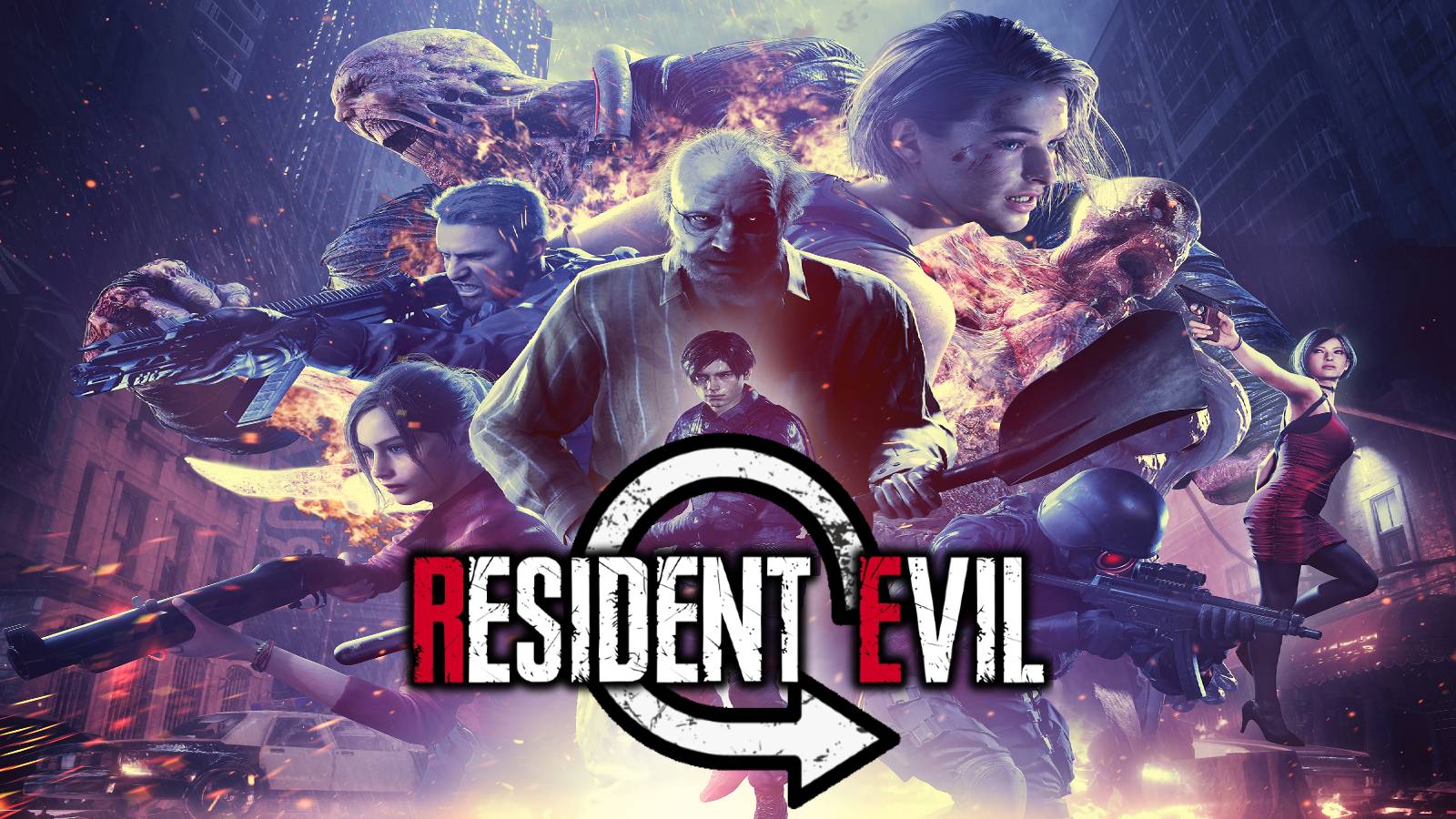 Resident Evil 25th Anniversary Artwork with logo and repeat symbol overlaid.