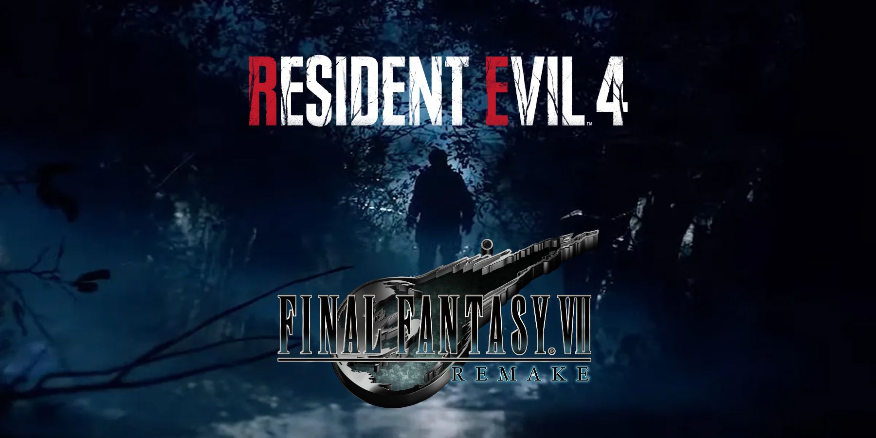 Resident Evil 4 and Final Fantasy 7 remake logos over Leon