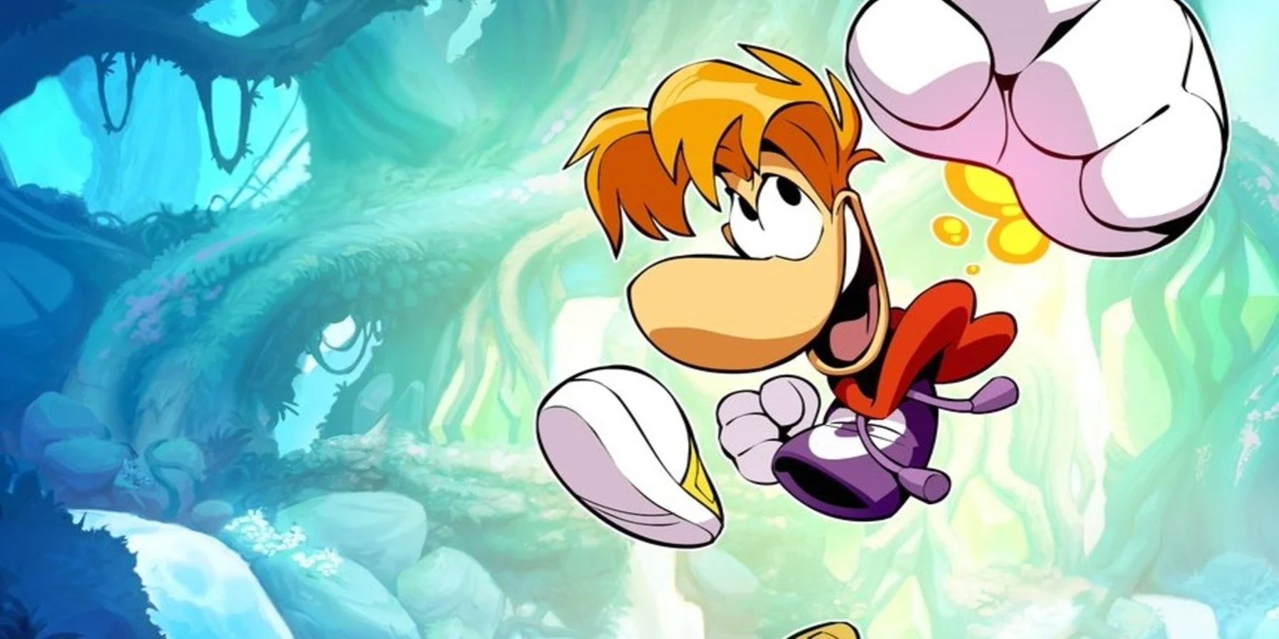 Rayman over a landscape background from Rayman Legends